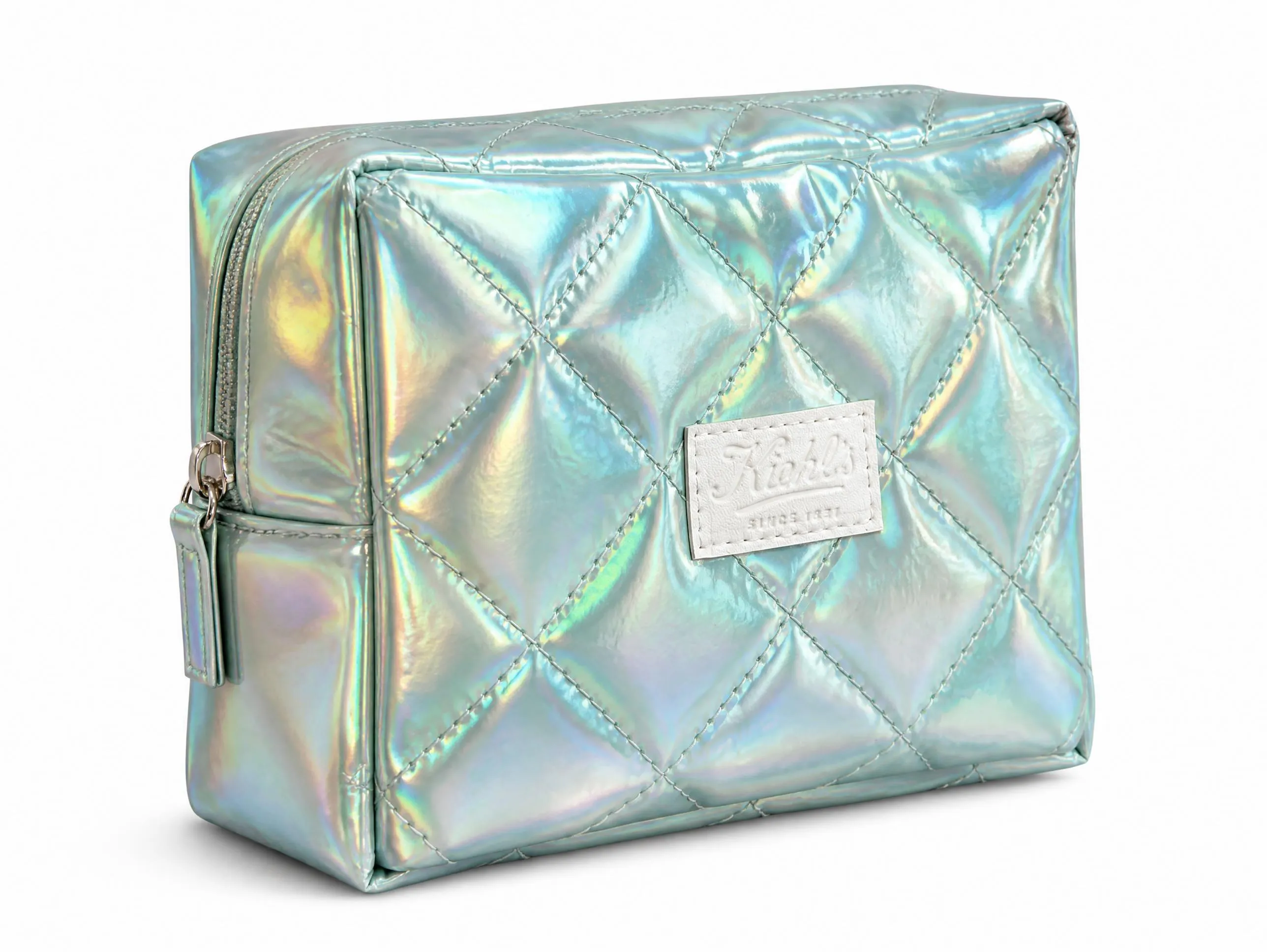 Iridescent quilted TPU cosmetic bag